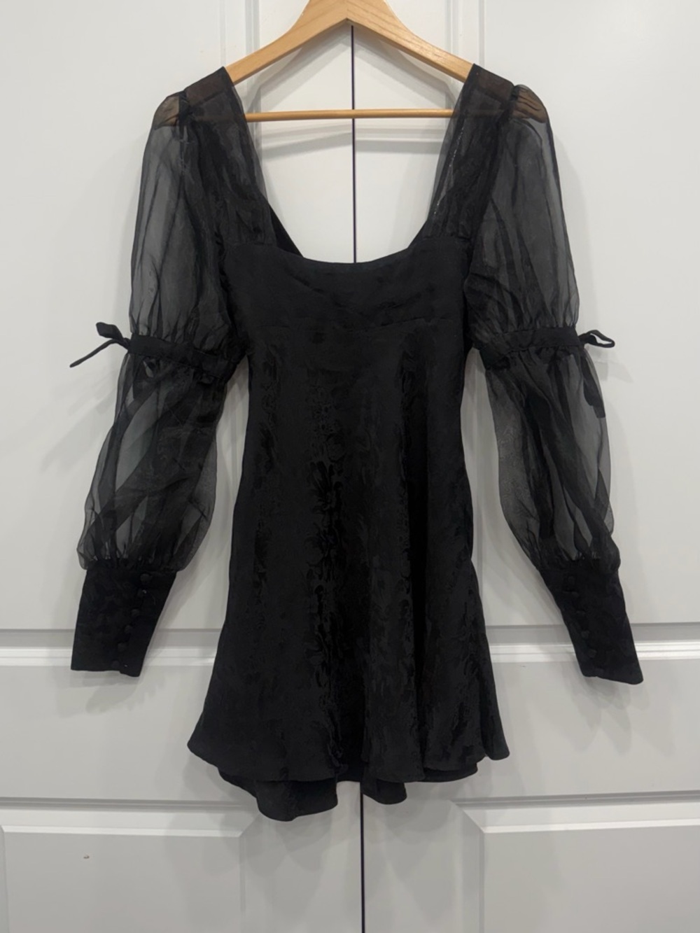 For Love & Lemons Black Gabrielle Puff Sleeve Mini Dress Size Small - Picture 8 of 9